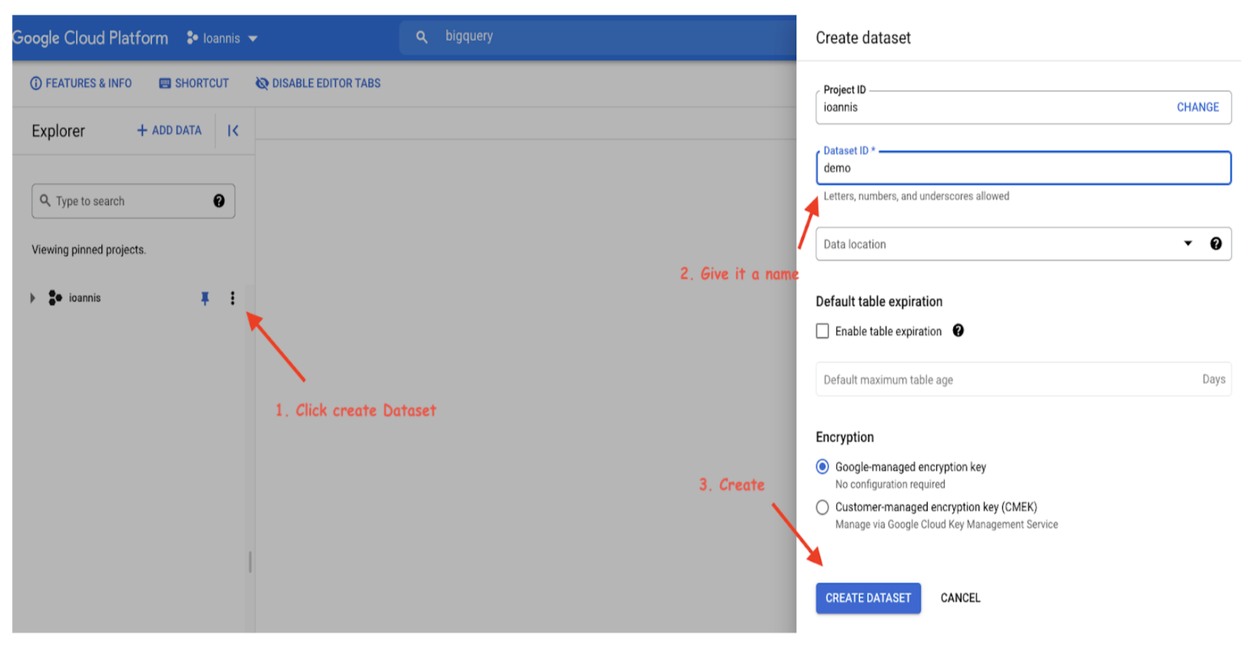 Querying on Google Cloud interface