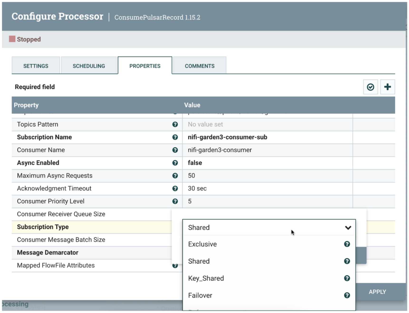 configure processor pulsar