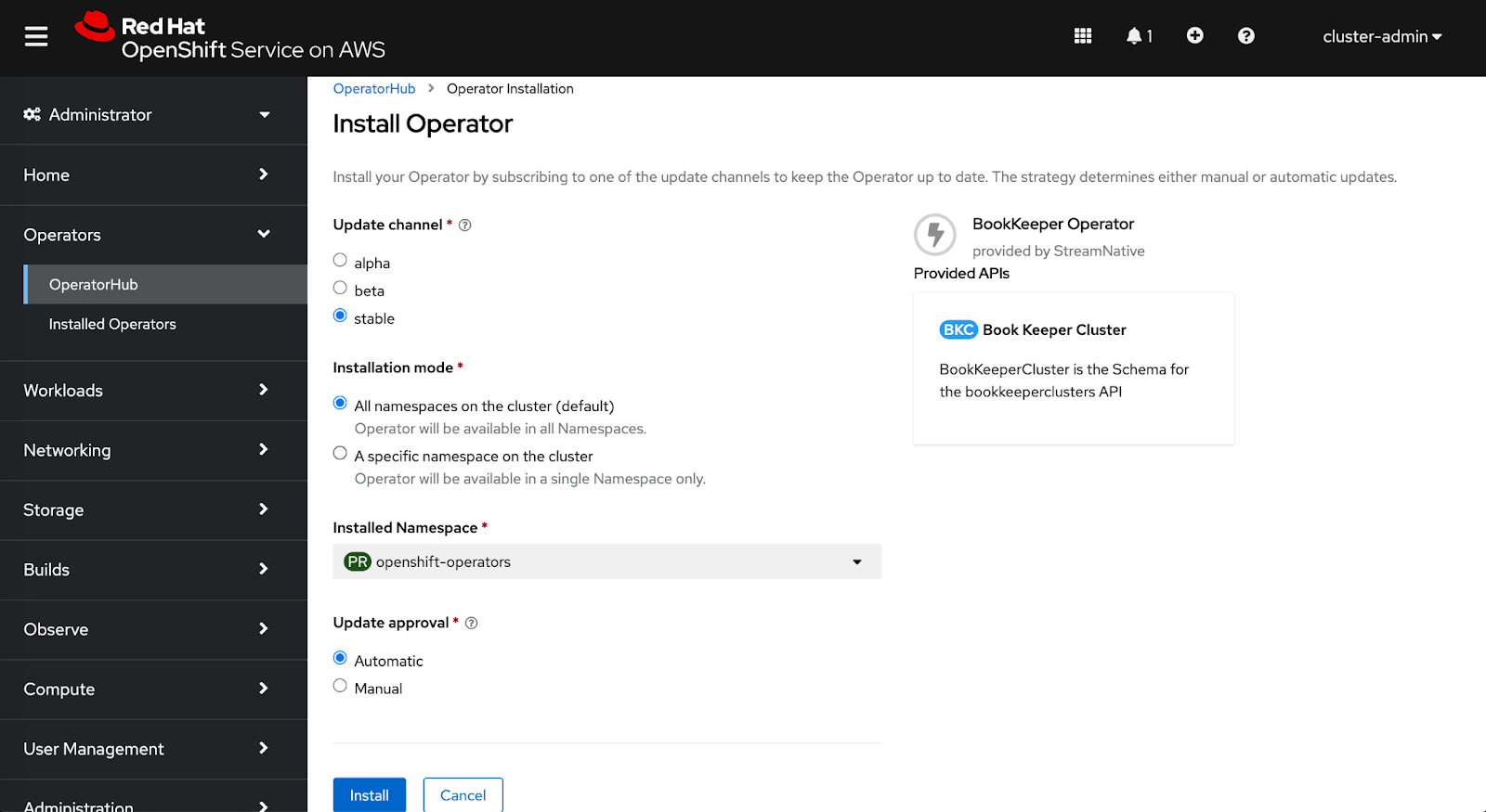 interface OpenShift Operators