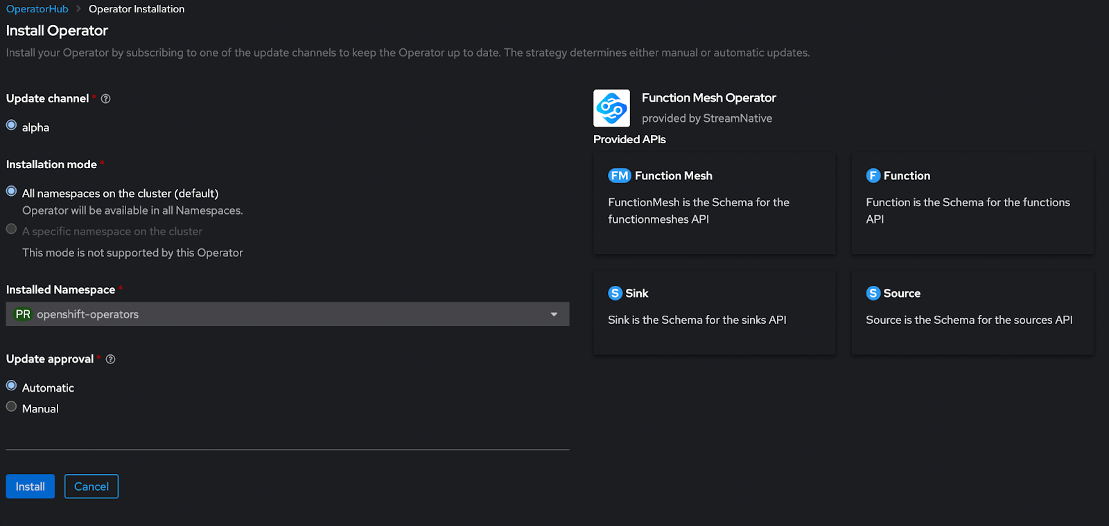 Red Hat OpenShift interface