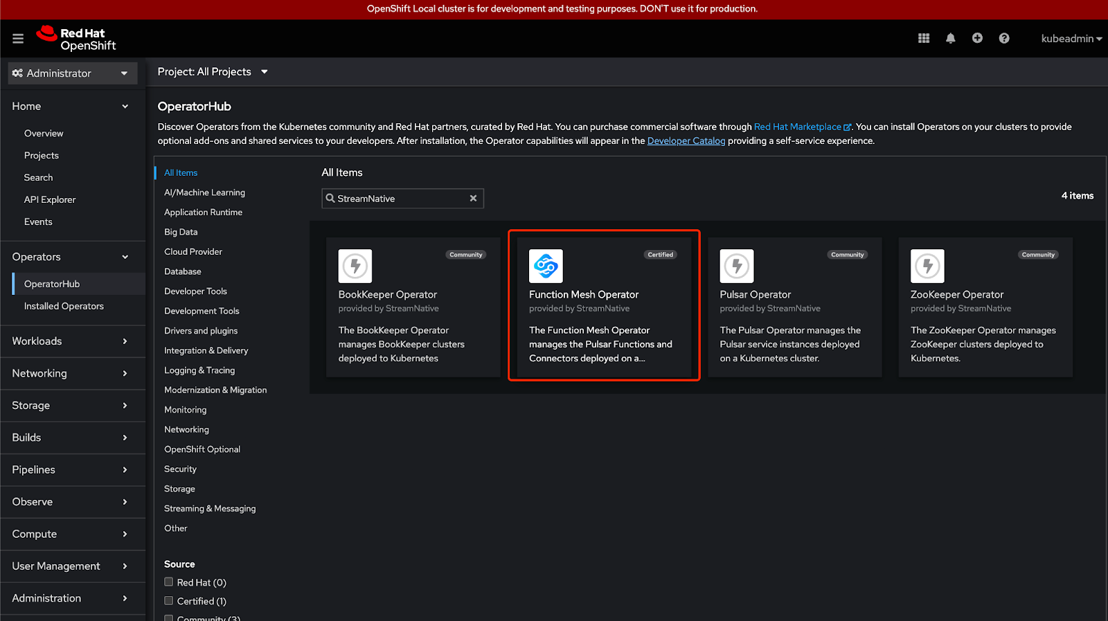 Red Hat OpenShift interface