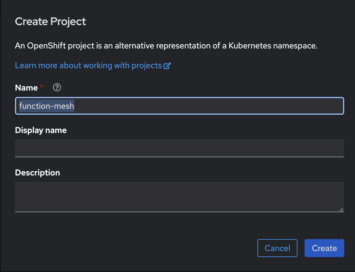 Red Hat OpenShift create project