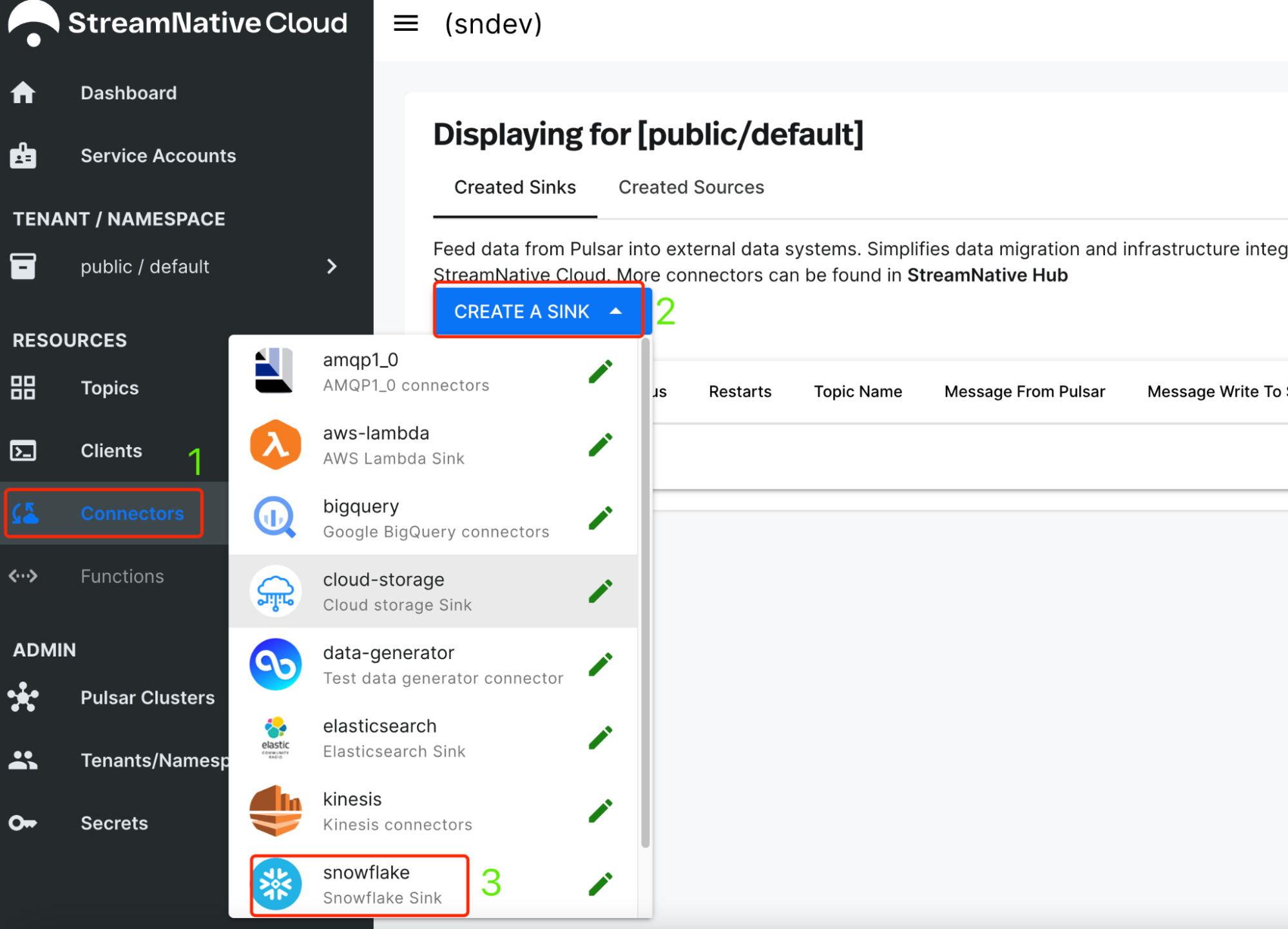 Get Snowflake sink connector in StreamNative Console